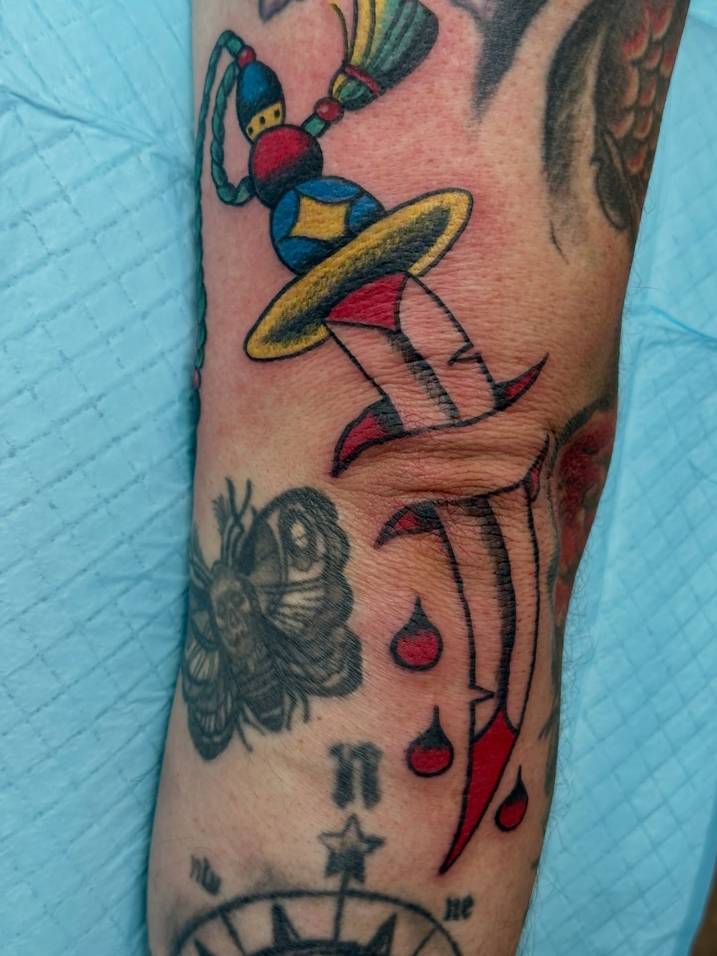 Mariachi figure American traditional tattoo on the forearm by julian solis, Houston, Texas