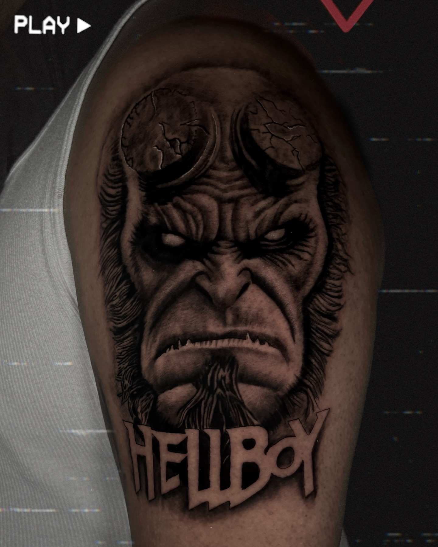 Hellboy realism tattoo on the forearm by Trev