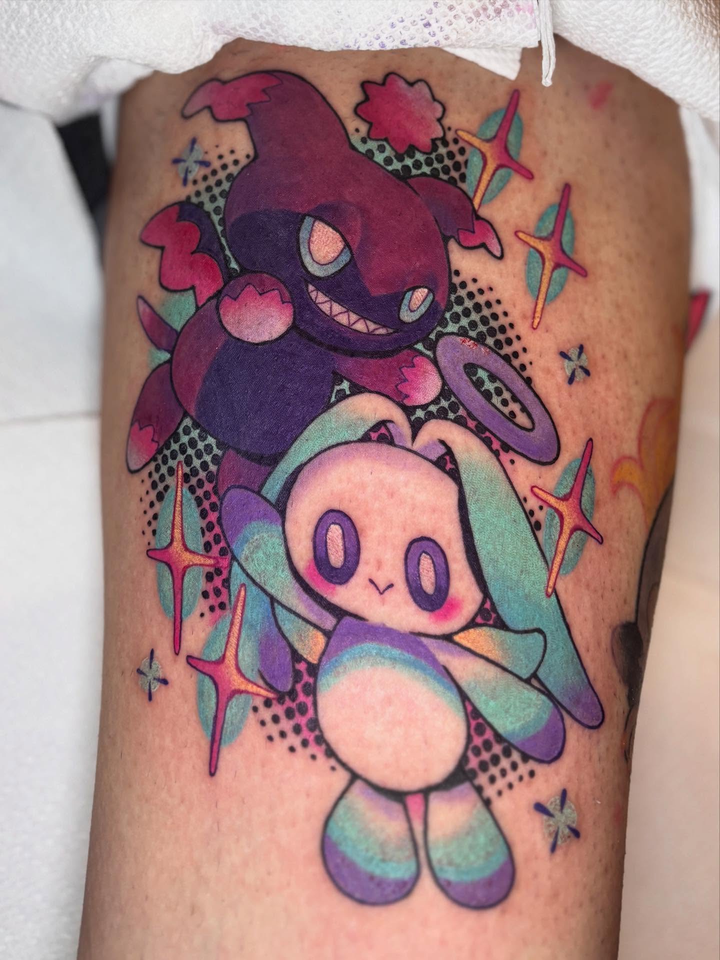 Tattoo by @voidheart.tattoo — dotwork, anime