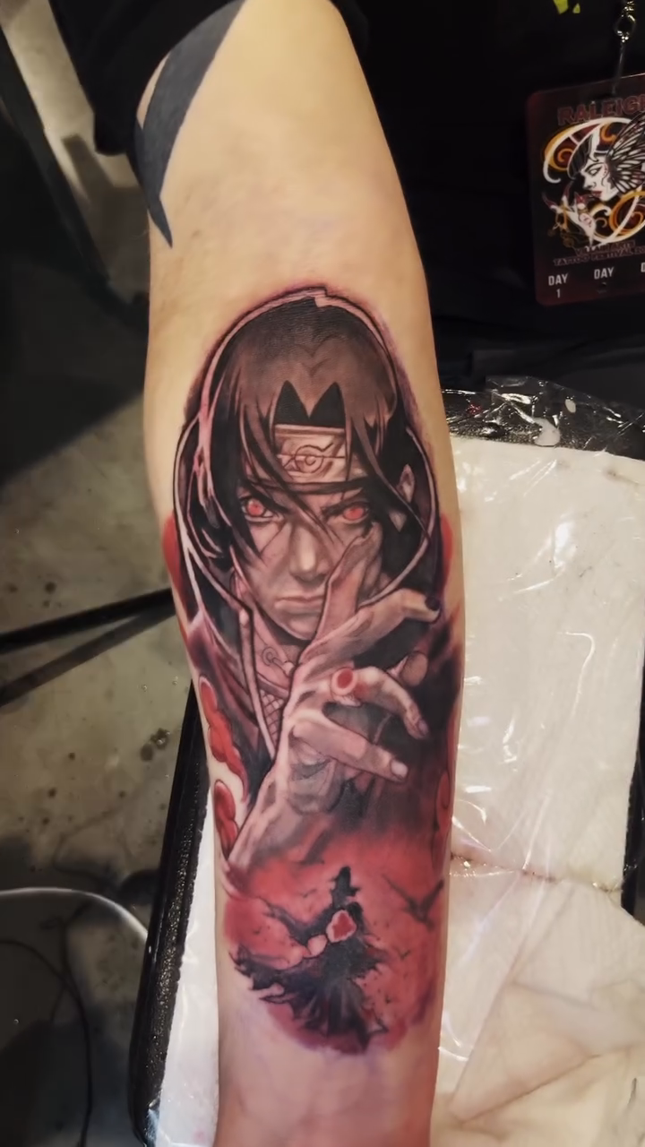 Itachi Uchiha from Naruto realism tattoo by Derrick Joe tattoos