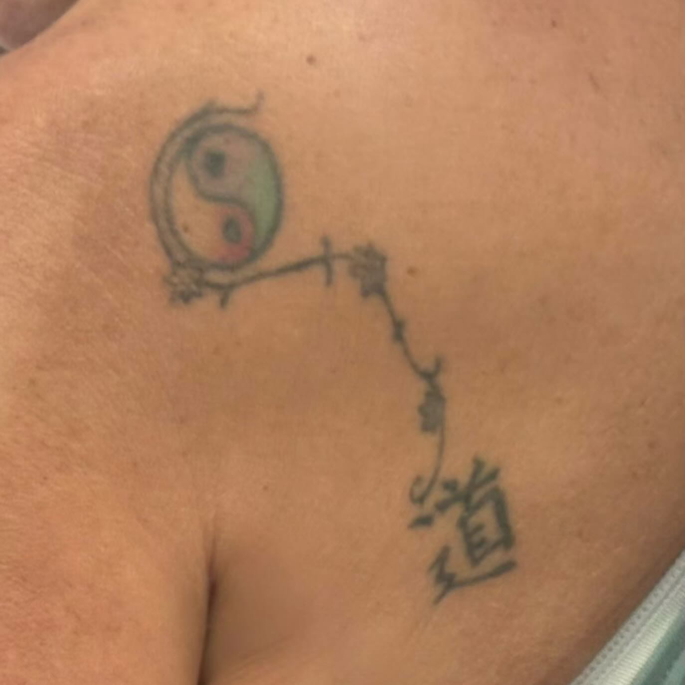 Yin-yang symbol dotwork tattoo on the chest by ๐ธ๐๐๐๐๐๐๐๐