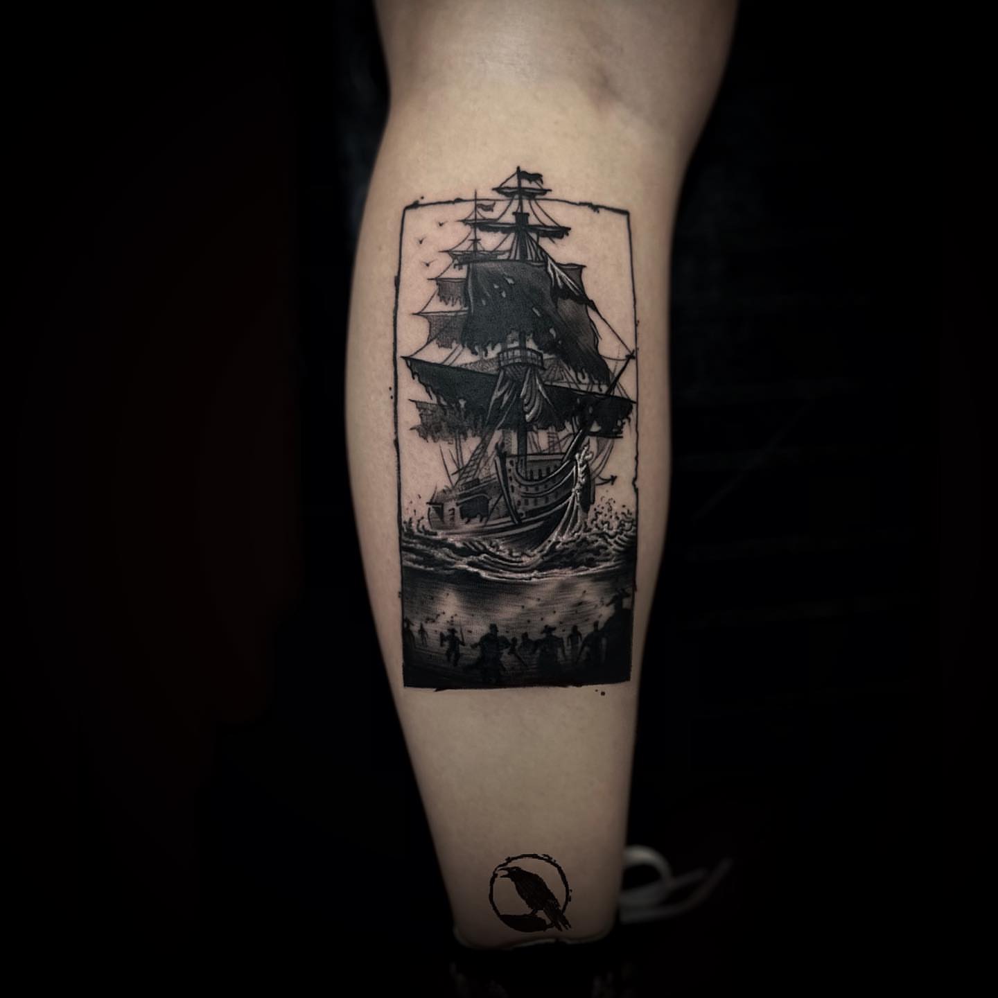 Shipwreck realism tattoo on the forearm by 𝕽𝖎𝖌𝖊𝖗𝖘 𝕳𝖆𝖒𝖟𝖆, San Francisco, California