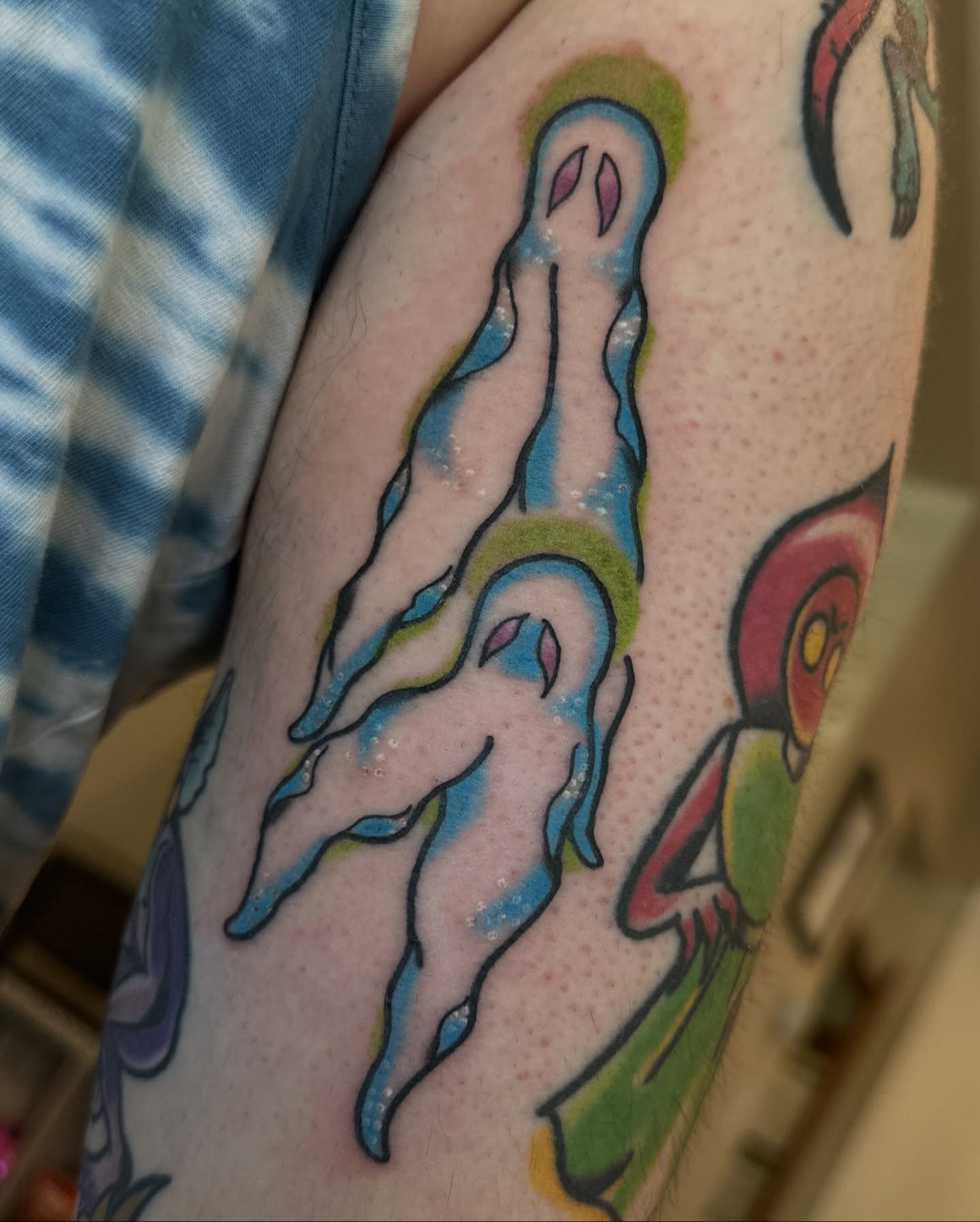 Ghosts American traditional tattoo on the forearm by Paige Ochoa