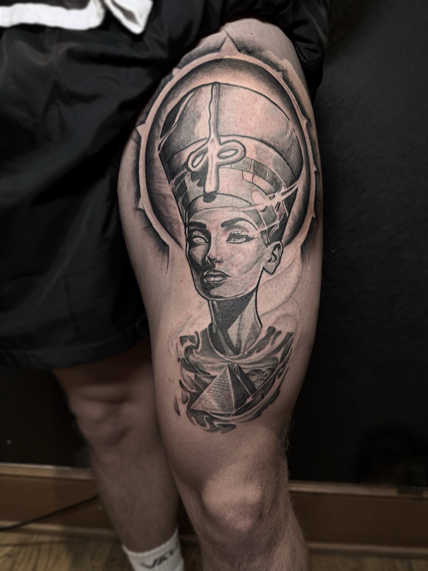 Queen nefertiti realism tattoo on the thigh by Rafael Alfredo Armas Hoyos, Salt Lake City, Utah