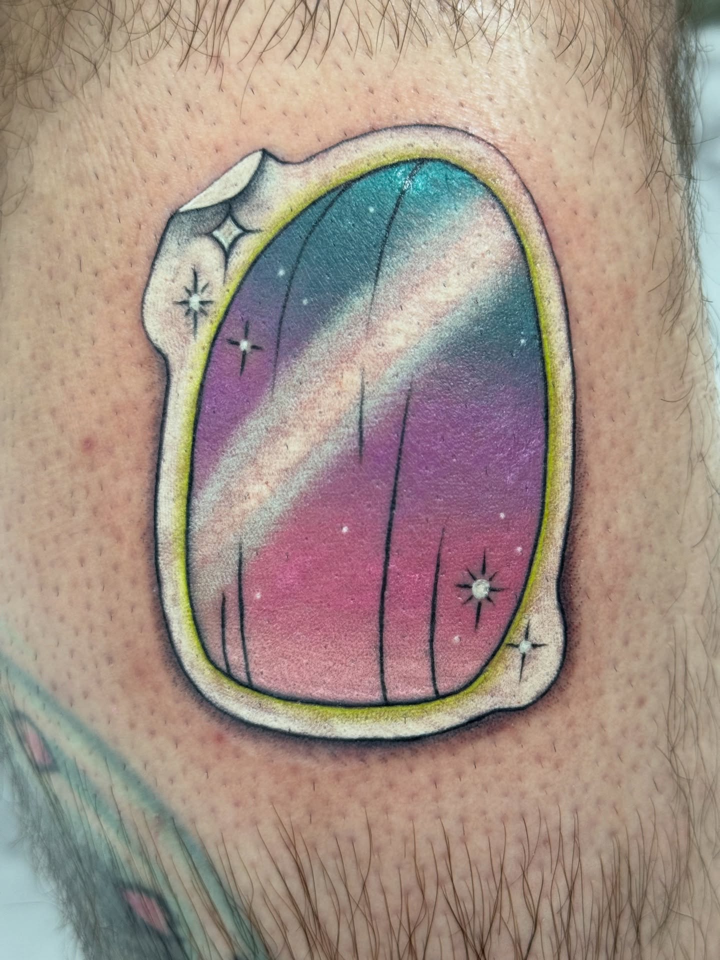 Galaxy dotwork tattoo on the thigh by Lacee-Beth Finch