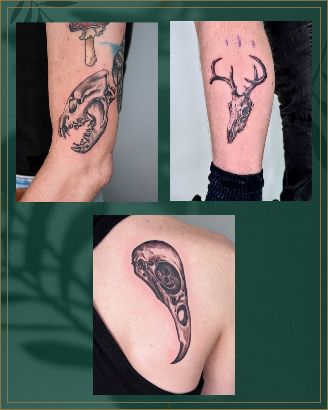 Skull black and grey tattoo on the upper arm by Tiffany