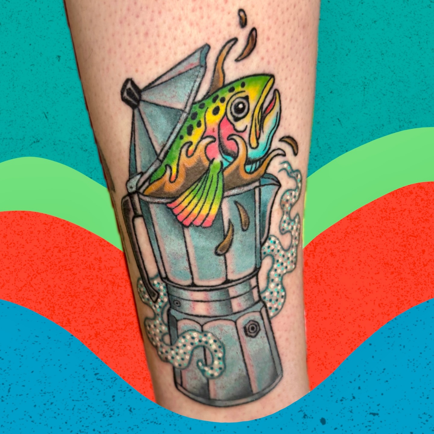 Fish in lantern American traditional tattoo on the forearm by π. ππππ, San Francisco, California