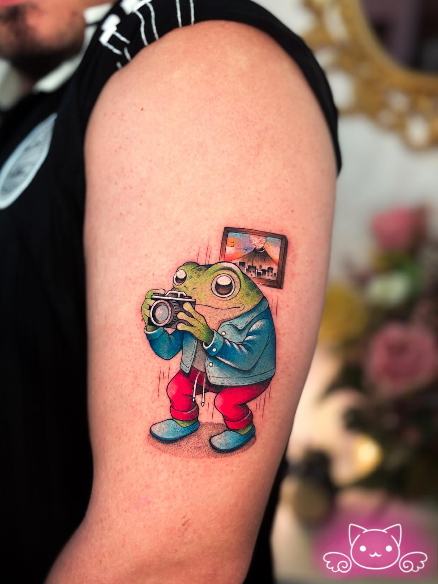 Frog photographer realism tattoo on the forearm by Maria Camila yepes, Bogotá, Bogotá, Distrito Capital