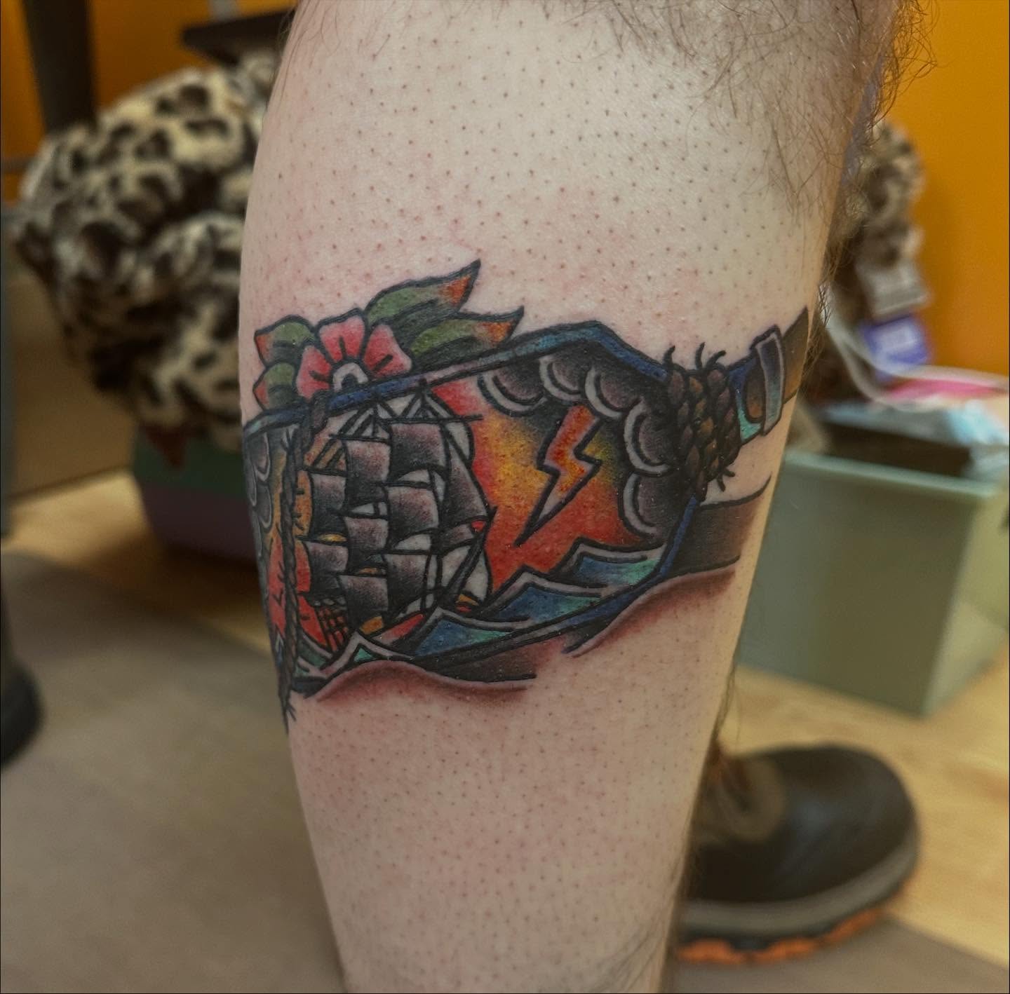 Pirate ship American traditional tattoo on the forearm by norawillstattoo