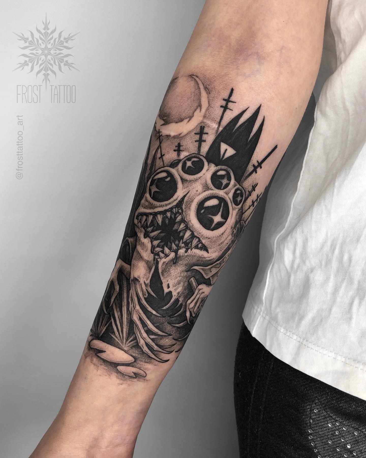Tattoo by @frosttattoo_art — black_and_grey, dark_realism