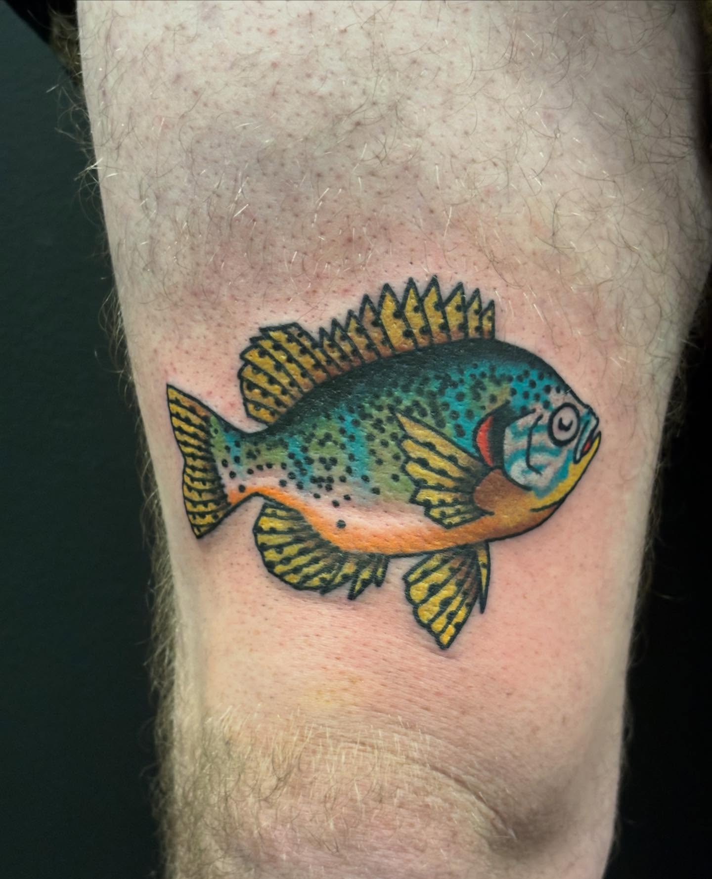 Bluegill American traditional tattoo on the forearm by Tyler Whalen