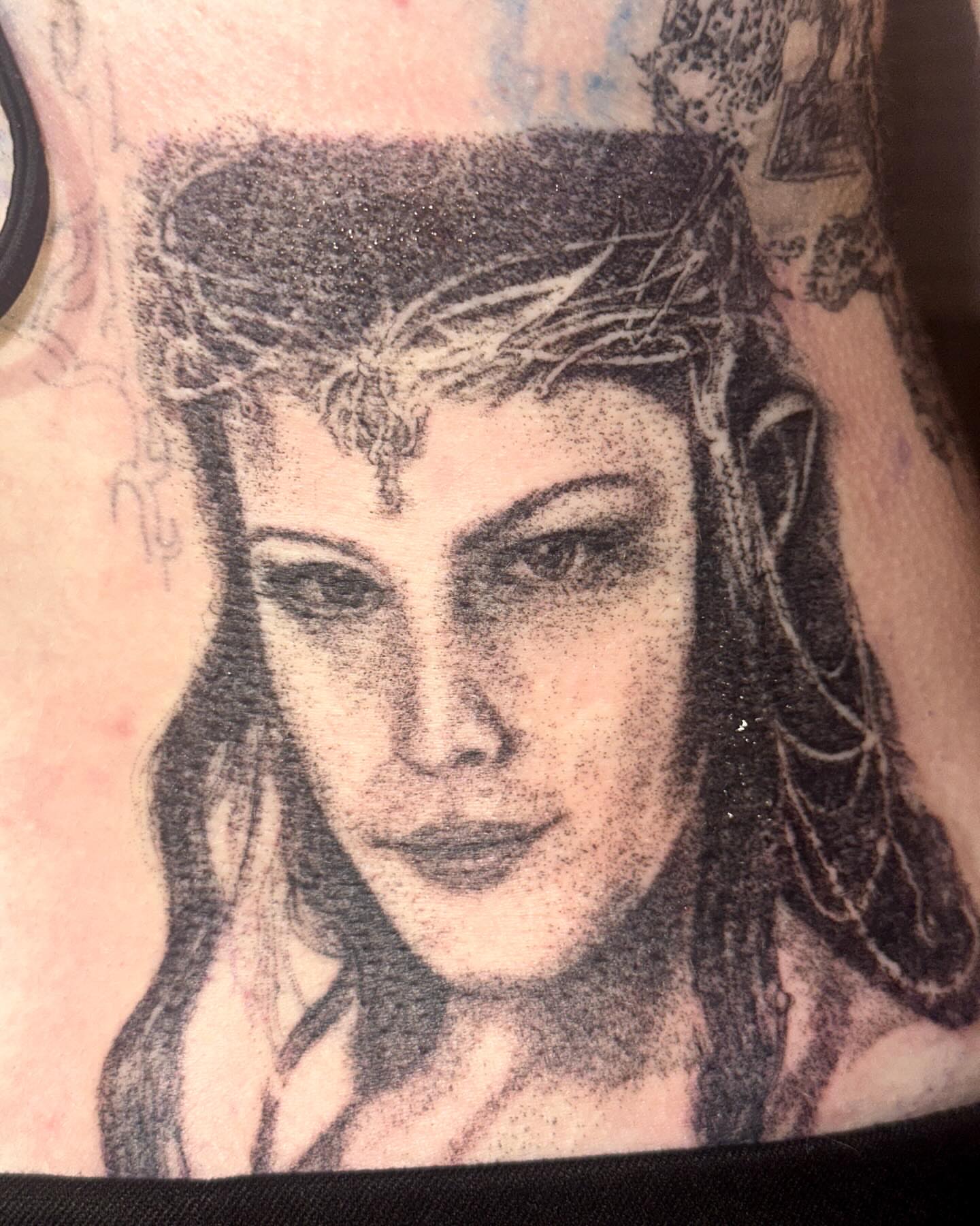 Elf-like woman dotwork tattoo on the torso by Gregory Bramble Tattoo ๐ด๓ ง๓ ข๓ ฅ๓ ฎ๓ ง๓ ฟ
