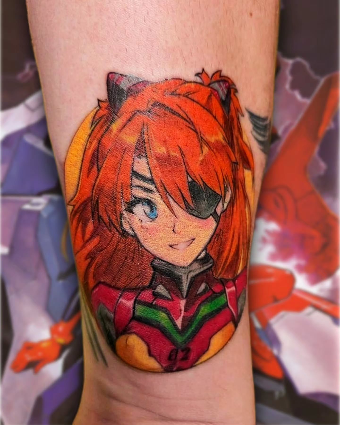 Asuka Langley Soryu anime tattoo on the forearm by Charlie Woodman