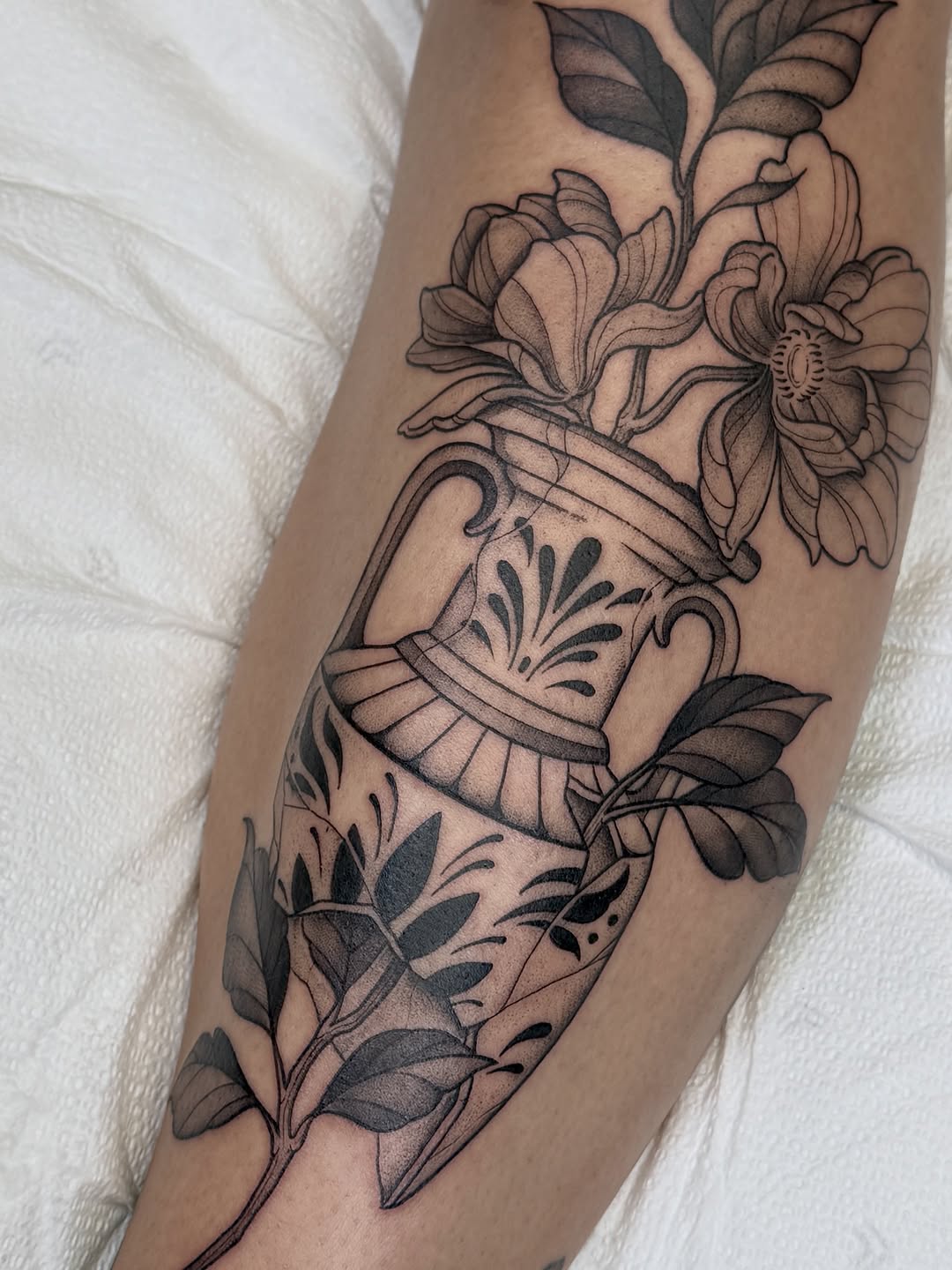 Tattoo by @darkhatchings — black_and_grey, realism