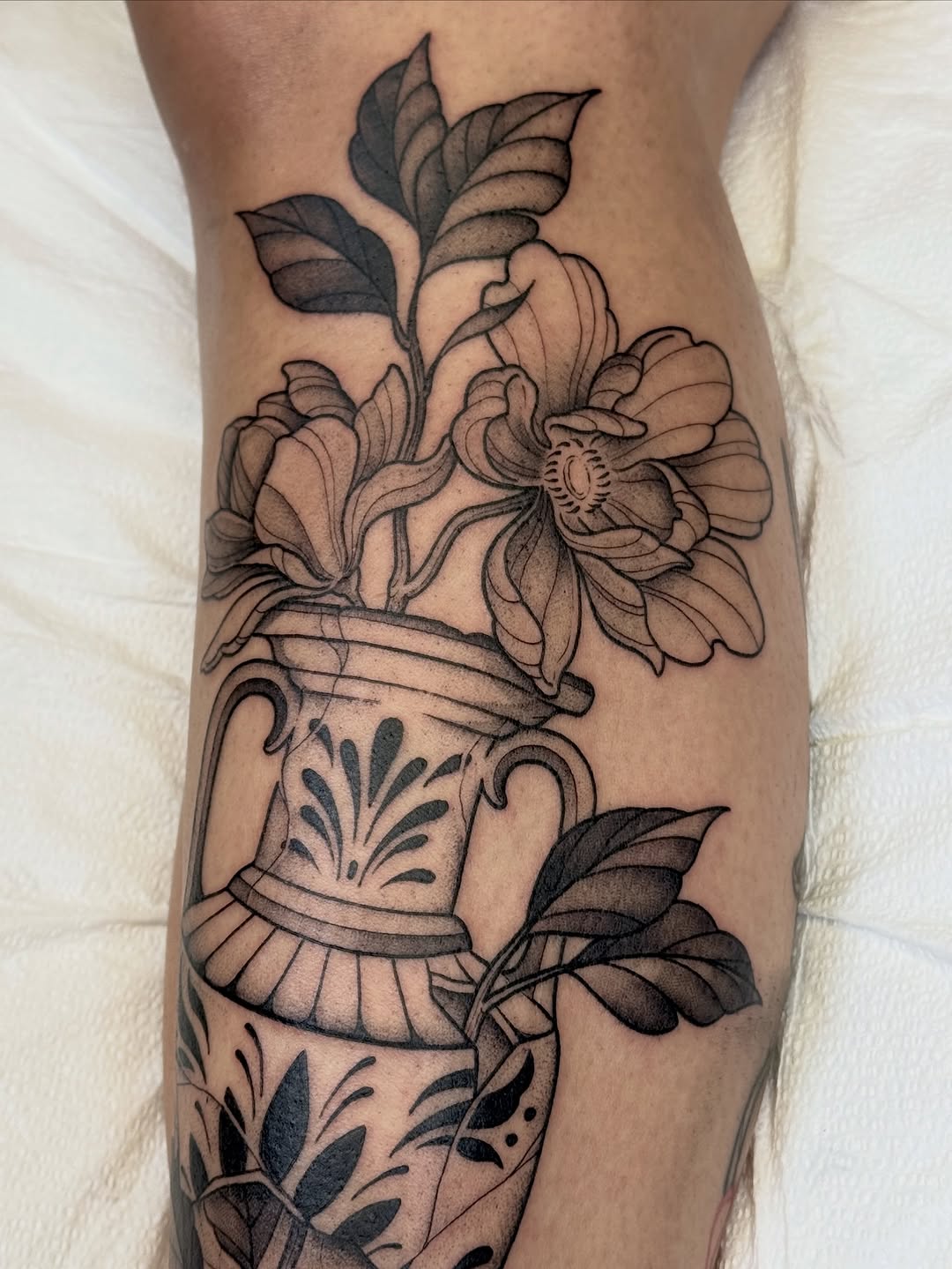 Tattoo by @darkhatchings — black_and_grey, ornamental