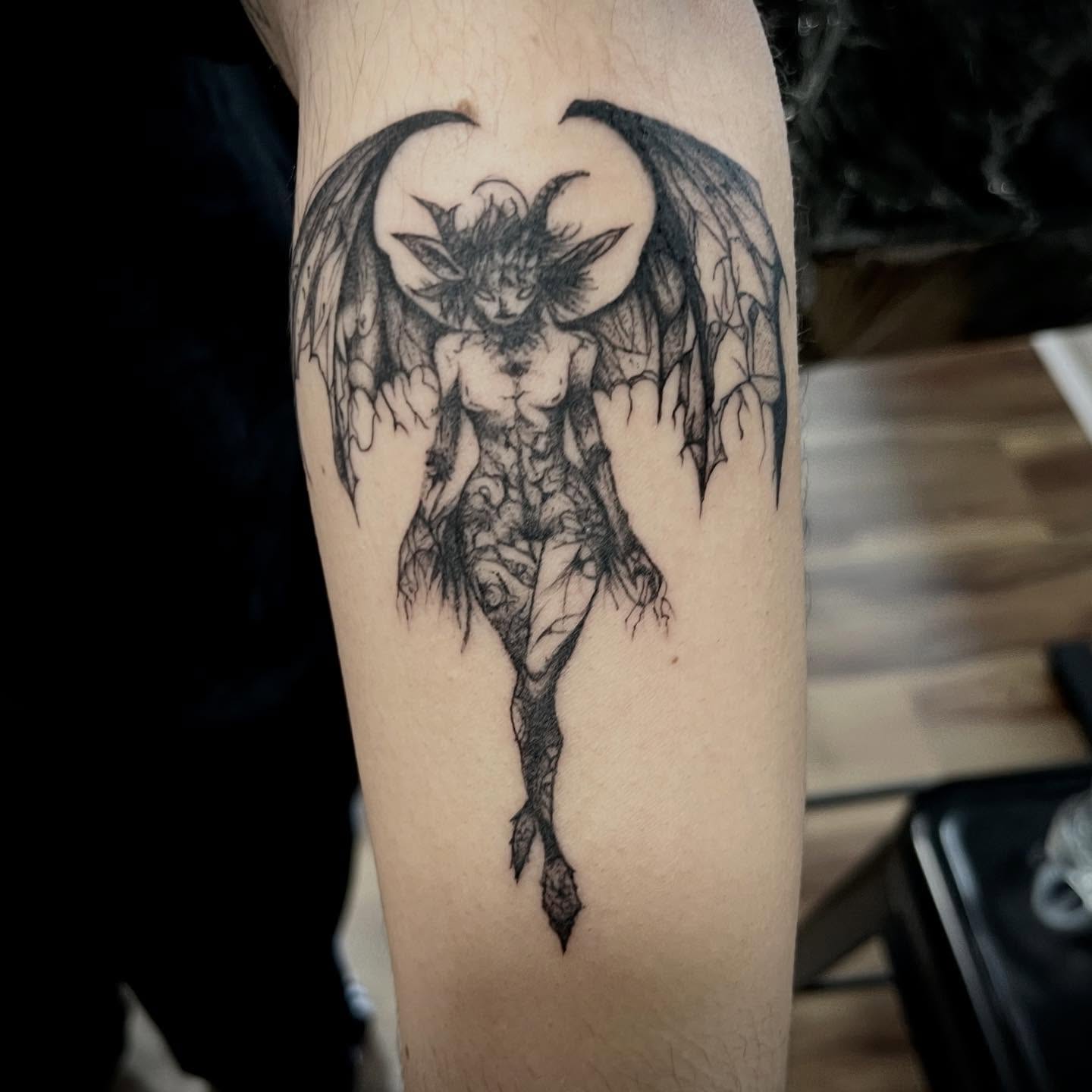 Tattoo by @alexztats — black_and_grey, dark_realism