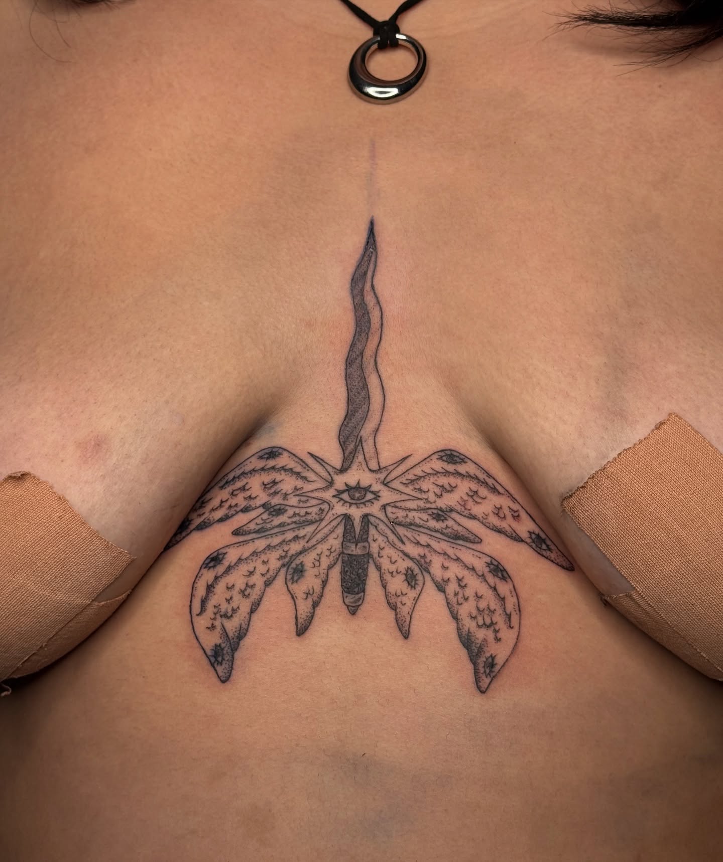 Moth black and grey tattoo on the chest by dewduls :), Berkeley, California