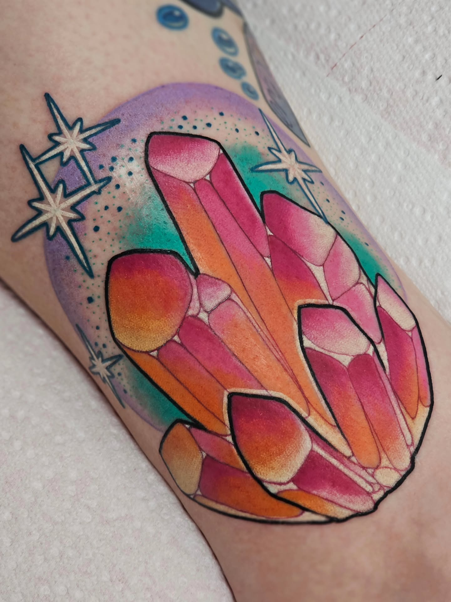 Crystal cluster geometric tattoo on the forearm by Bellz Rehder