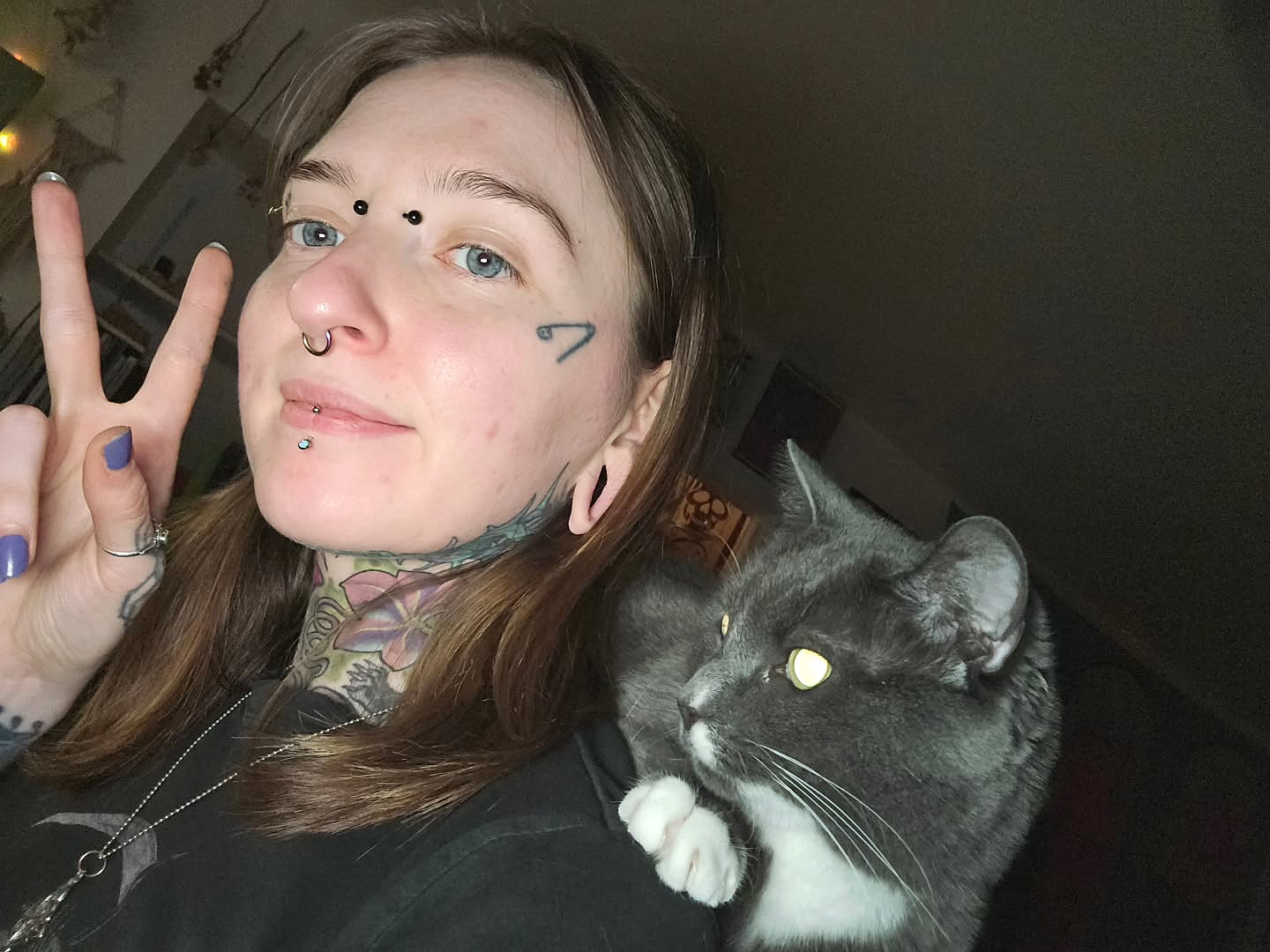 Cat black and grey tattoo on the chest by Bellz Rehder