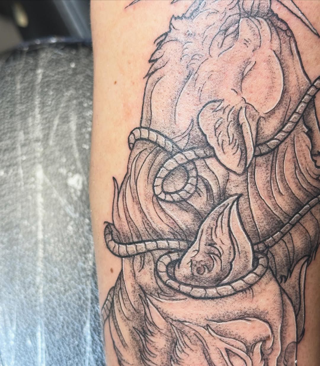 Tattoo by @inkbygoose — japanese_irezumi, black_and_grey