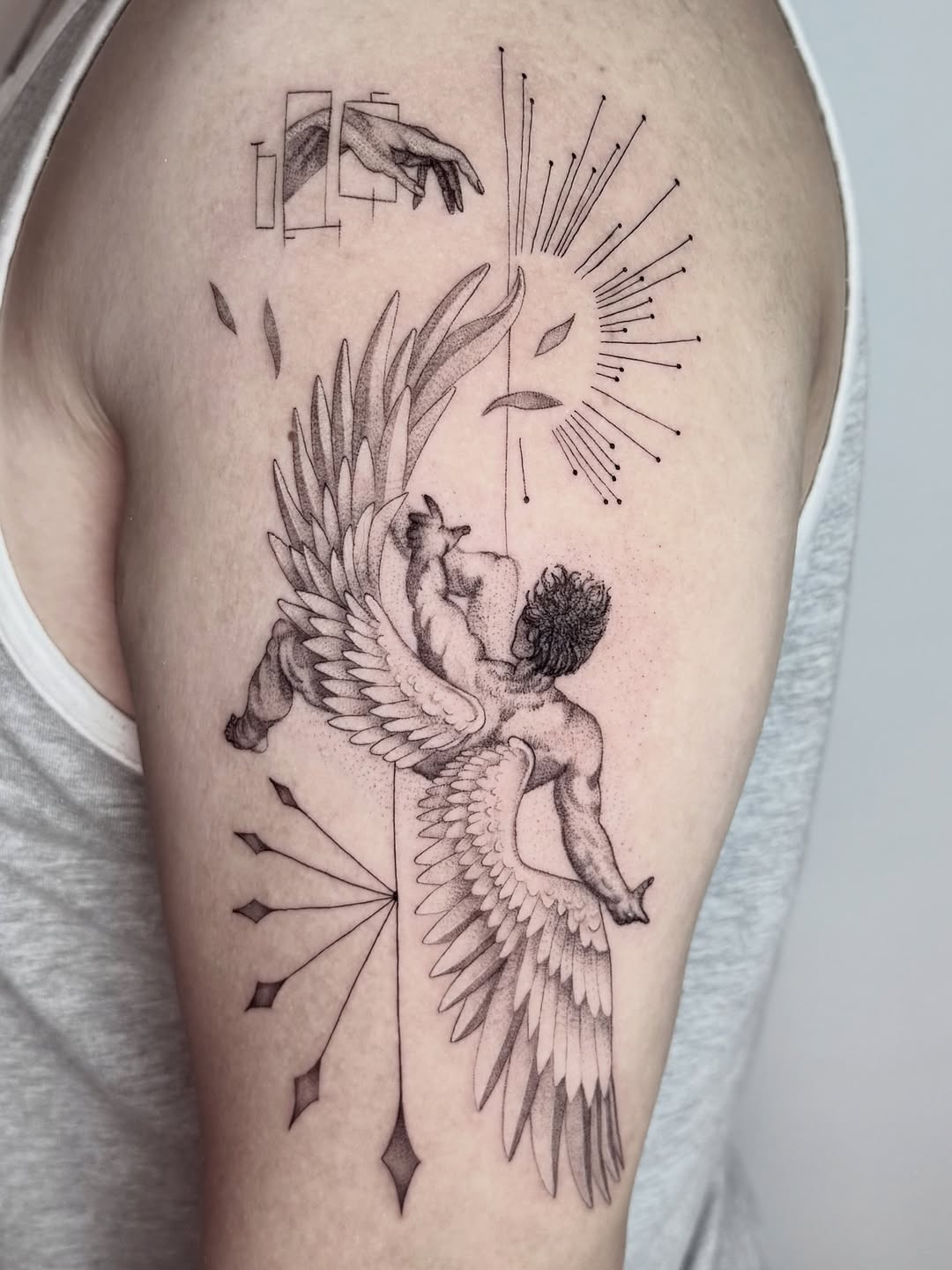 Tattoo by @cradleoftattoo — black_and_grey, geometric