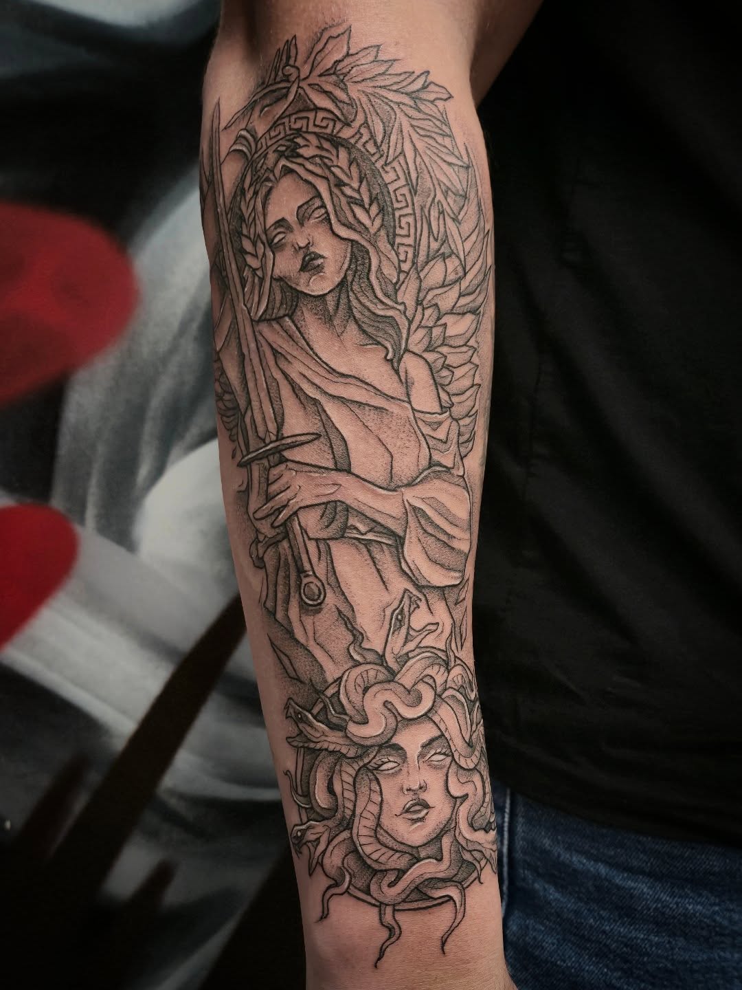 Statue of woman realism tattoo on the forearm by Тату Херсон _ Kherson tattoo, Kherson
