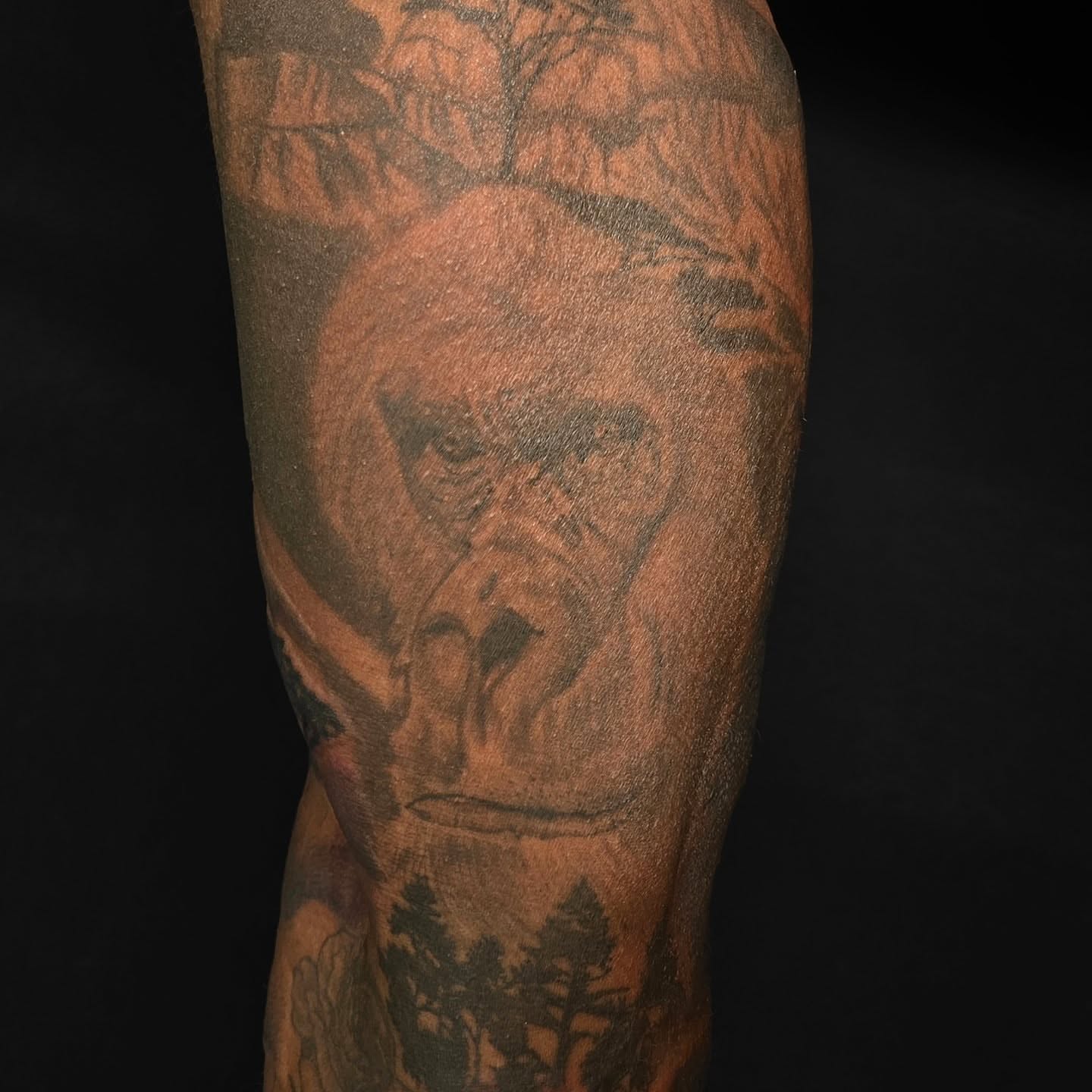 Man's face realism tattoo on the forearm by Linda Marroum, Morningside, Maryland