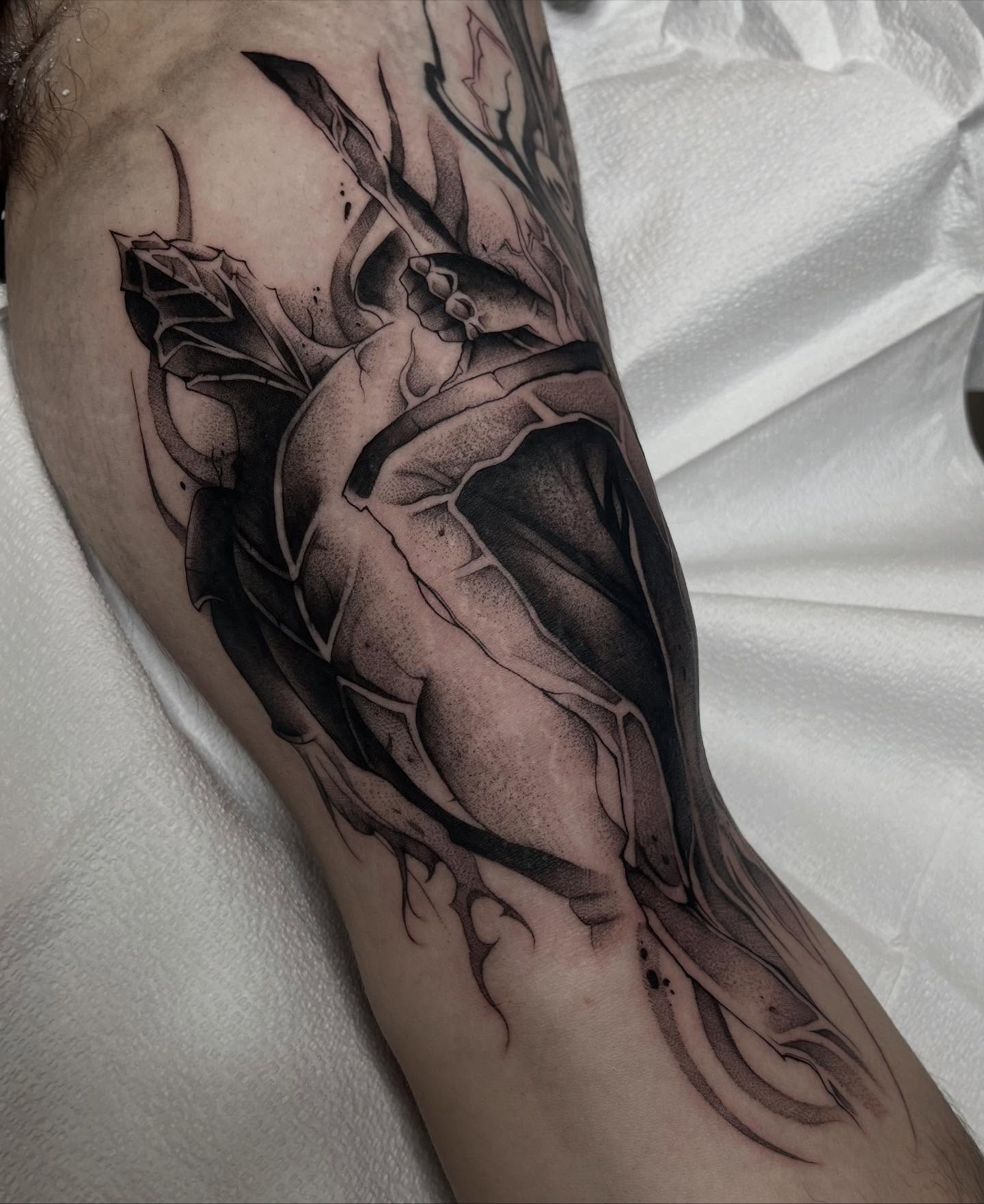 Tattoo by @apriljaytattoo — dotwork, black_and_grey