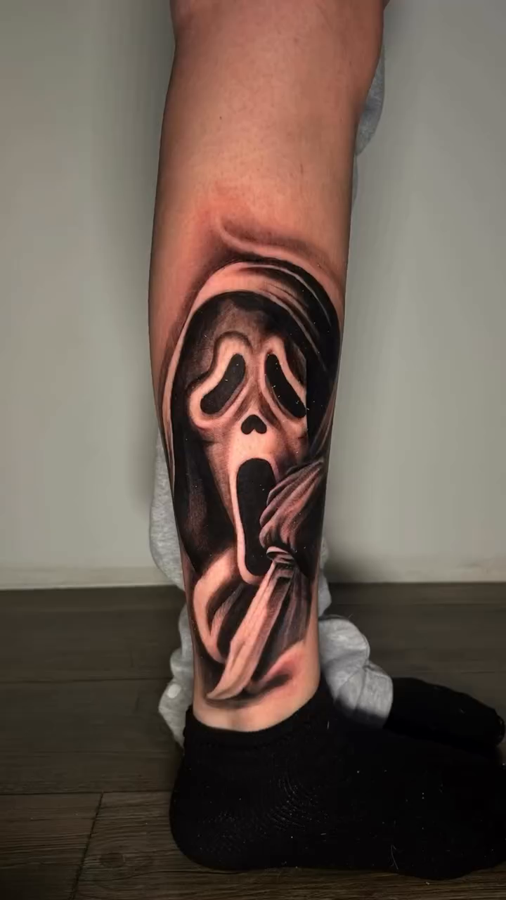 Scream mask realism tattoo by inkzombi