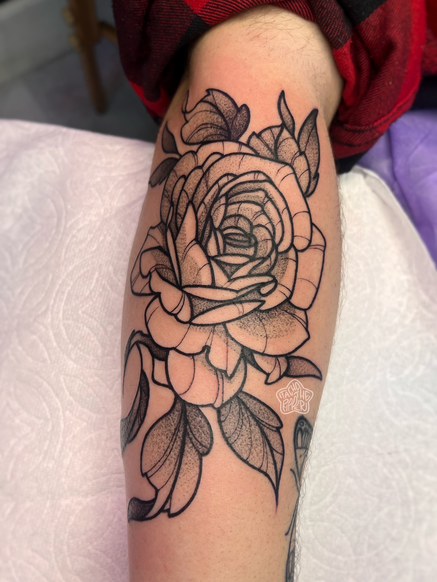 Rose dotwork tattoo on the forearm by tacho ☻ 張玉玲