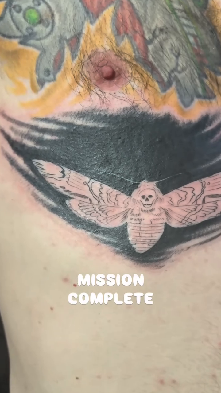 Moth and abstract elements blackwork tattoo by Shane Montie, Killeen, Texas
