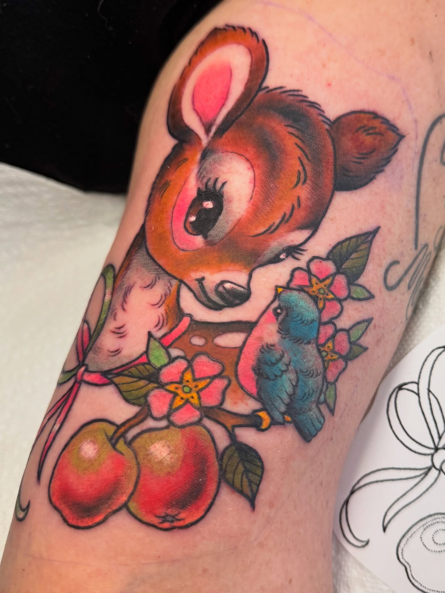 Koala and bird American traditional tattoo on the forearm by Stacey Martin Smith