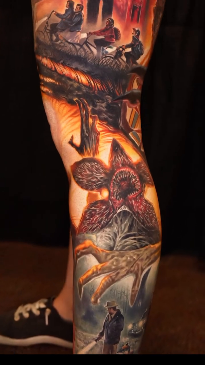 Stranger Things characters and monsters realism tattoo by Ben Ochoa