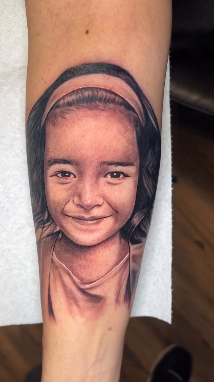 Portrait of a young girl realism tattoo by Brian Sixdeuce