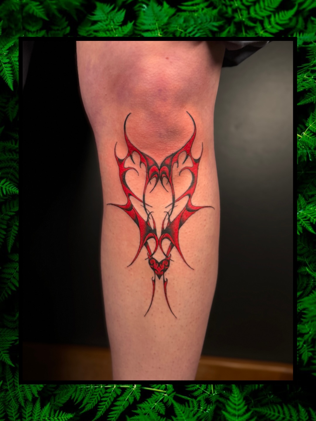 Heart with horns tribal tattoo on the leg by Sydney