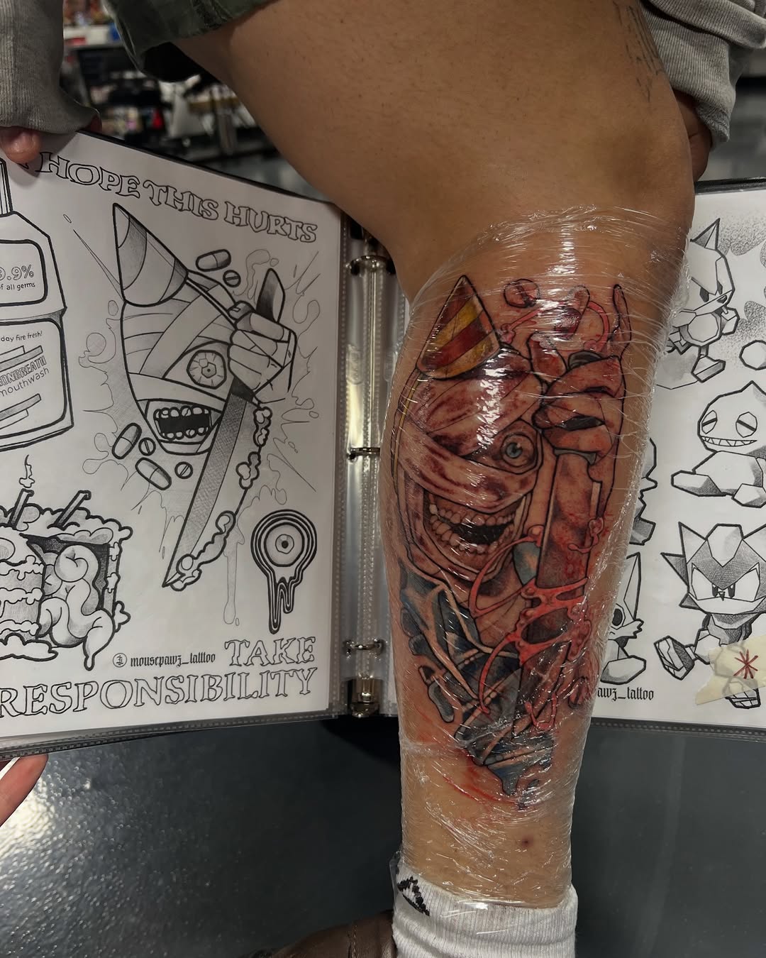 Tattoo by @mousepawz_tattoo — new_school, trash_polka