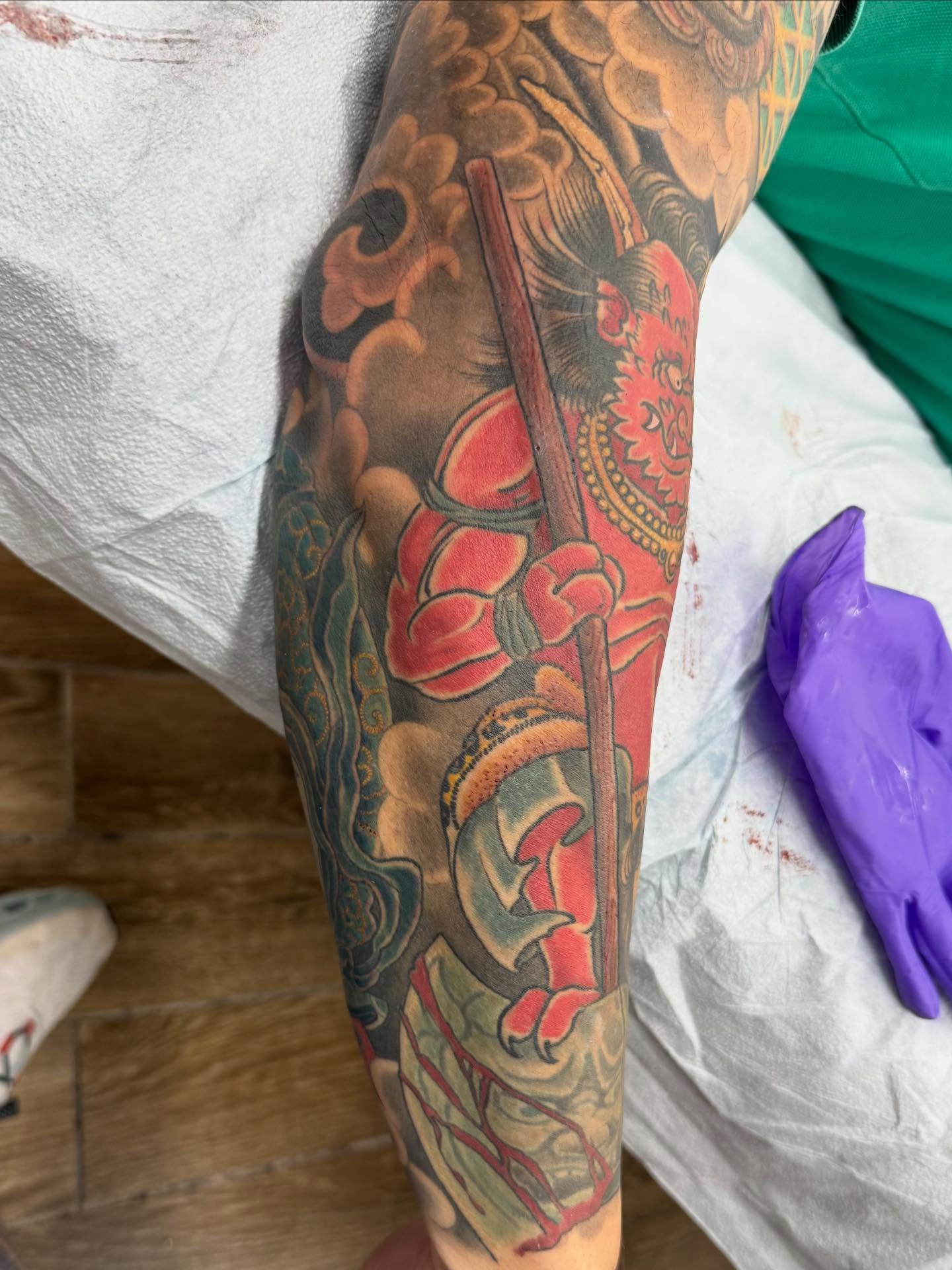 Samurai warrior japanese irezumi tattoo on the forearm by Hori Bensei, Charlottesville, Virginia