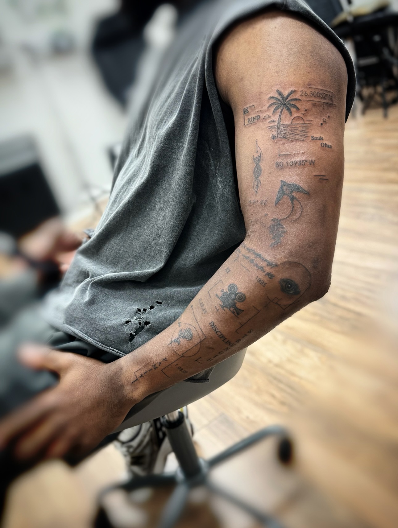 Geometric geometric tattoo on the forearm by Jadyn Pang