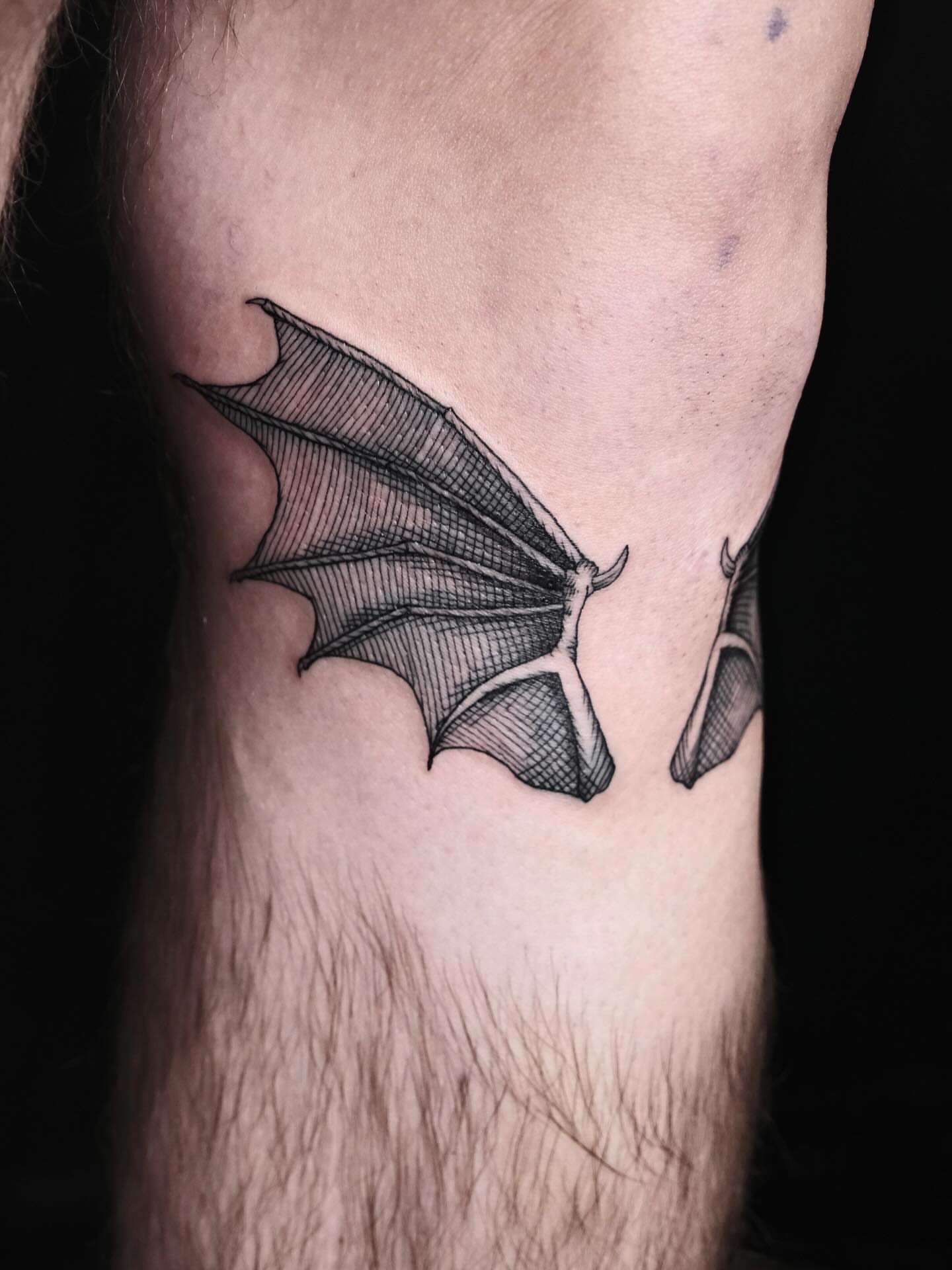 Bat wings black and grey tattoo on the forearm by Peter(피터)