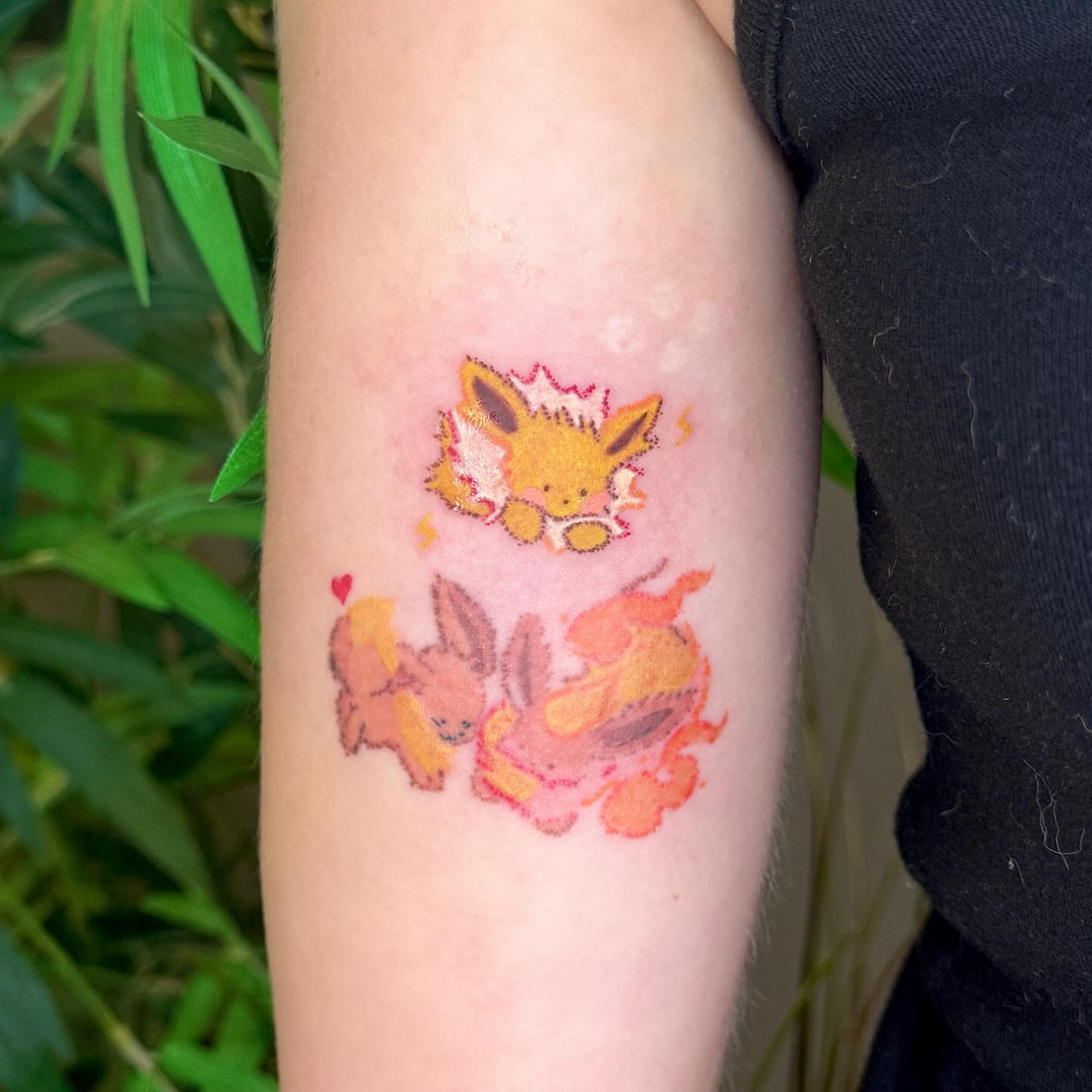 Eevee evolution dotwork tattoo on the forearm by Yez tattoo
