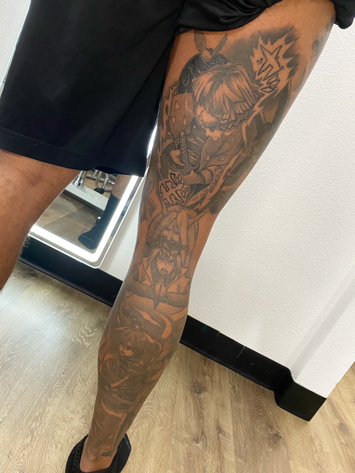 Anime character anime tattoo on the leg by Toni🌊