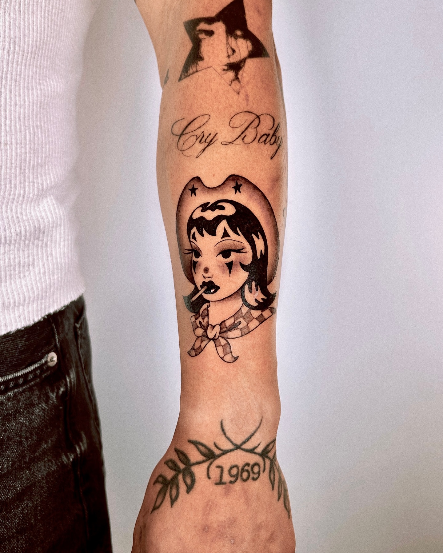 Betty Boop American traditional tattoo on the forearm by Montana Chambers