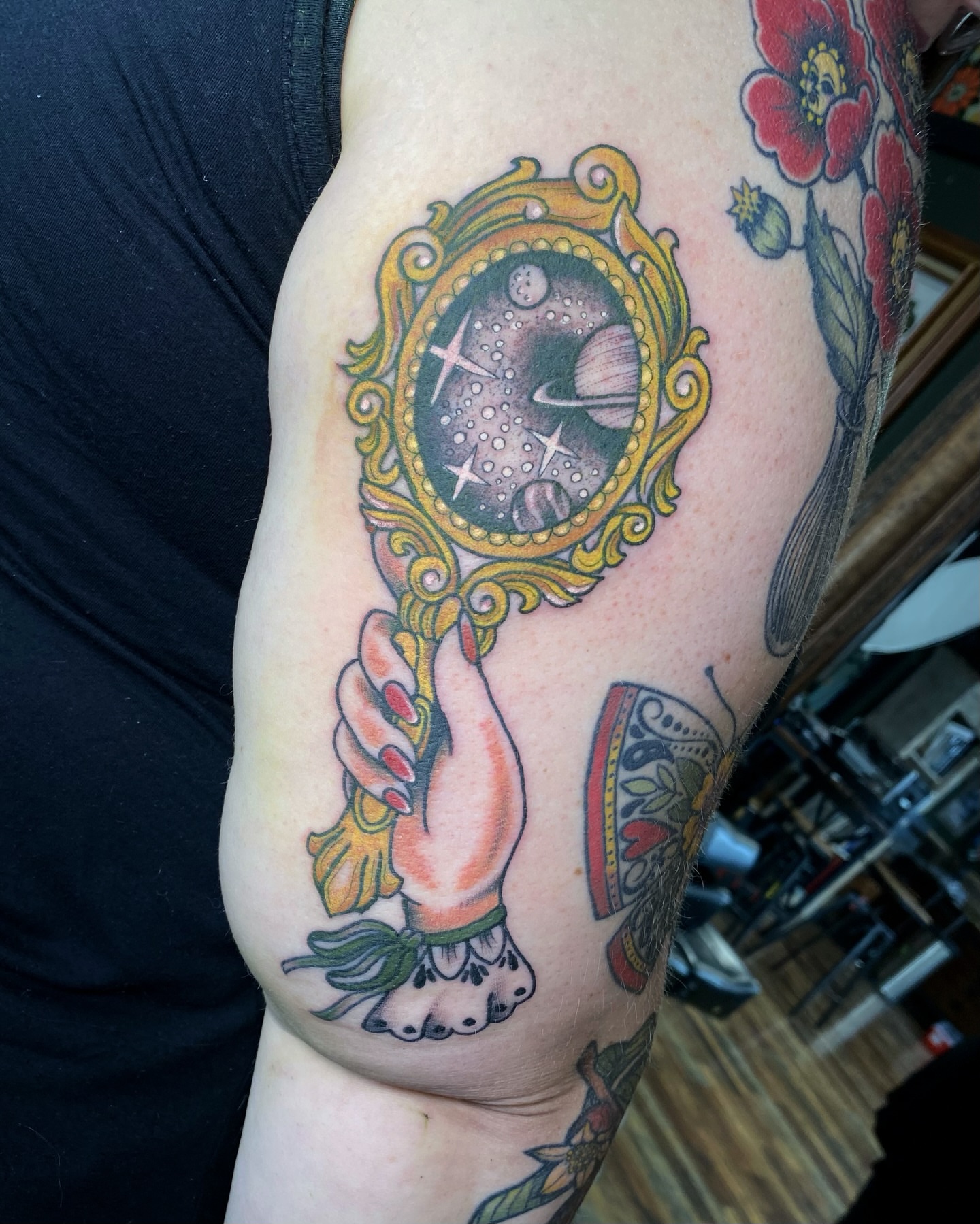 Tattoo by @sarahstabbies — american_traditional, dotwork