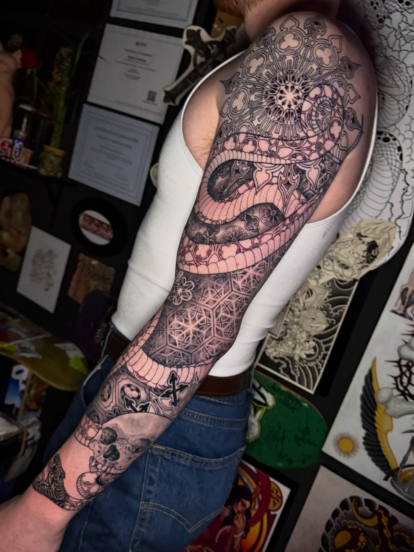 Tattoo by @jaws_the_artist — geometric, black_and_grey