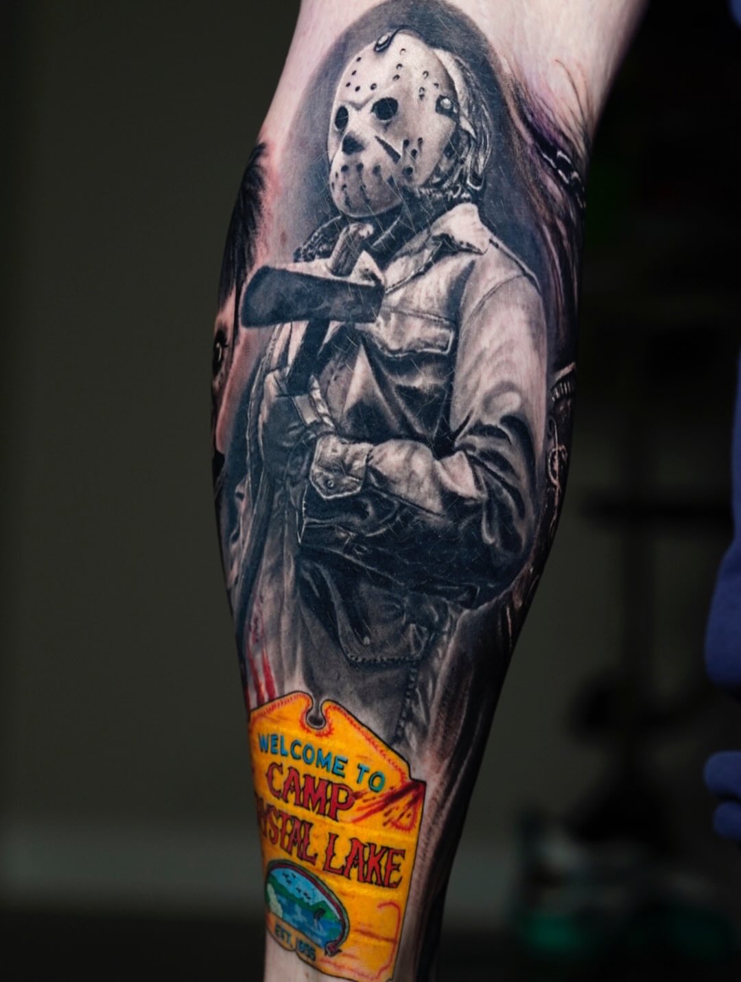 Jason Voorhees realism tattoo on the forearm by David Gordon