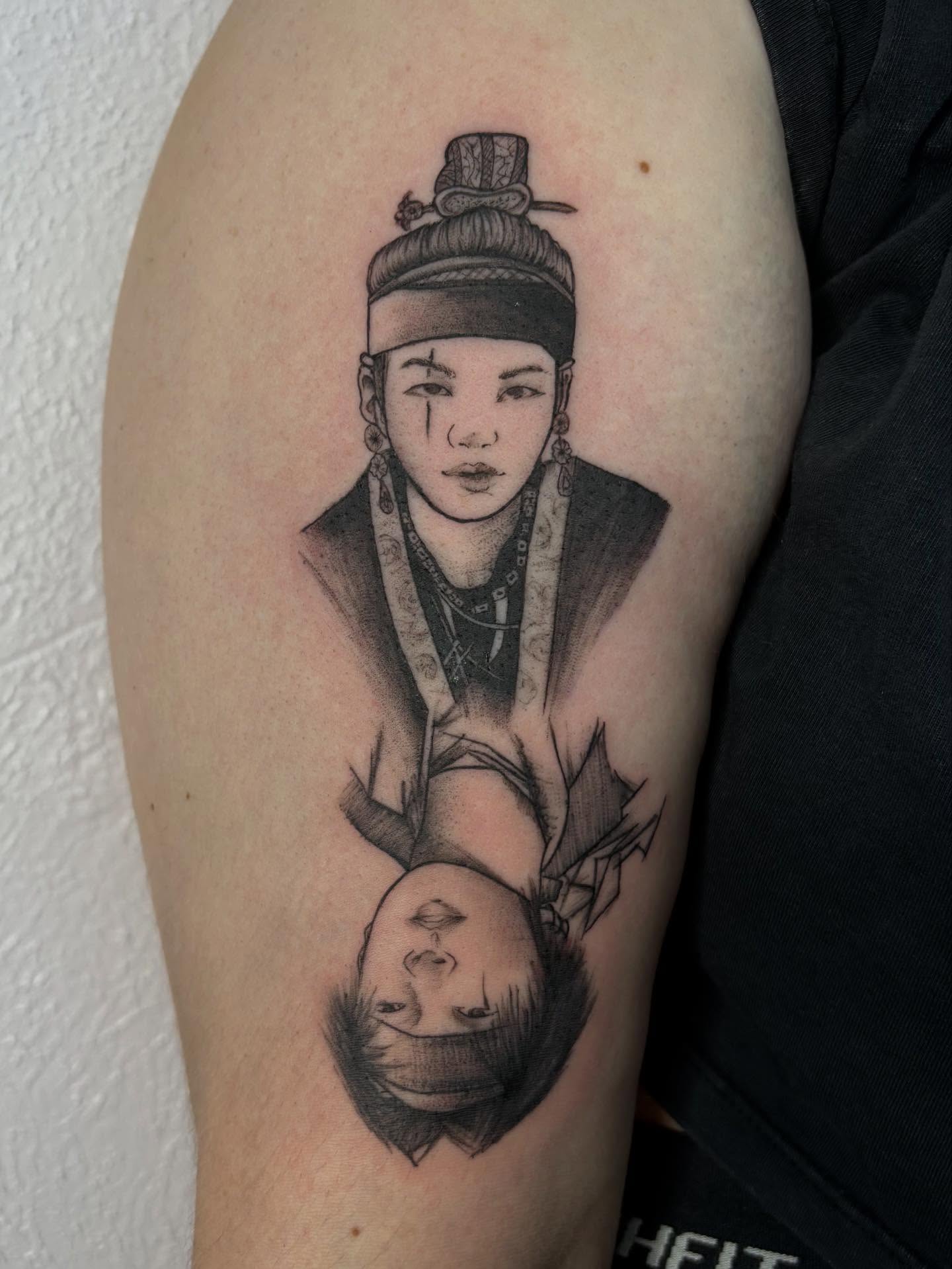 Portrait realism tattoo on the forearm by Jackie π€
