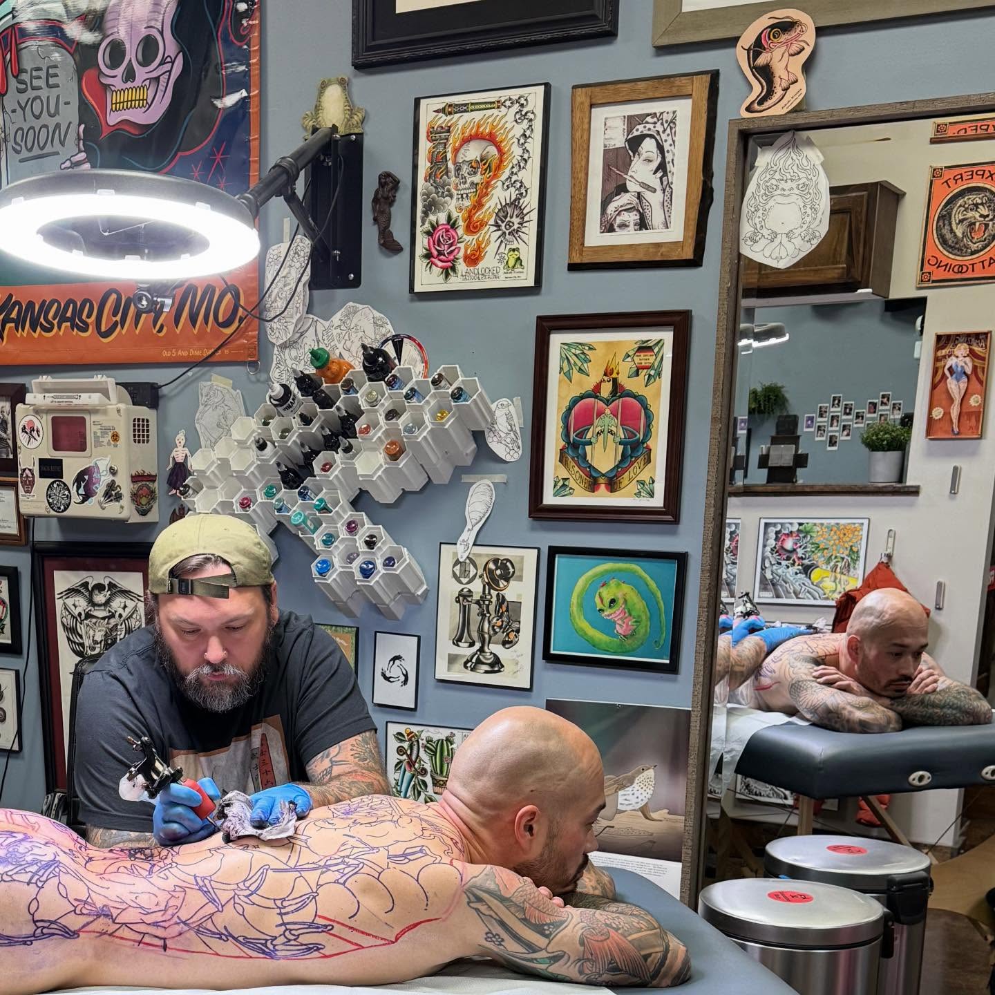 Abstract design American traditional tattoo on the torso by Jakob Ristau, Kansas City, Missouri