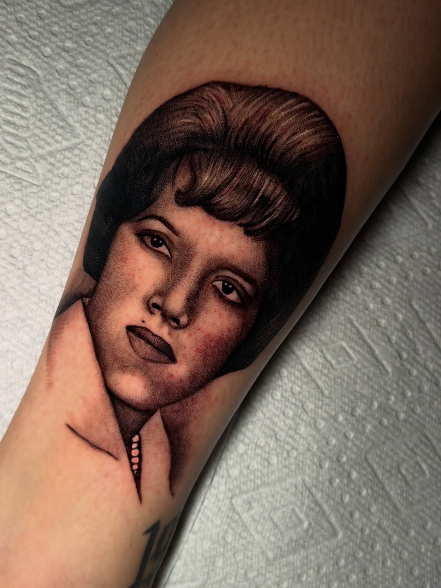 Portrait realism tattoo on the forearm by ๐ธ๐๐๐.๐ฎ๐, Los Angeles, California