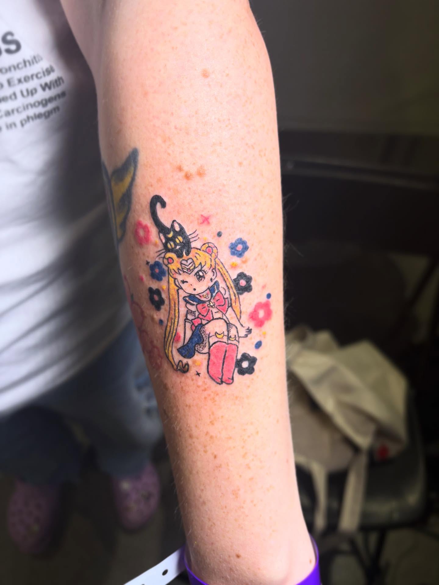 Anime character anime tattoo on the forearm by Shampooh