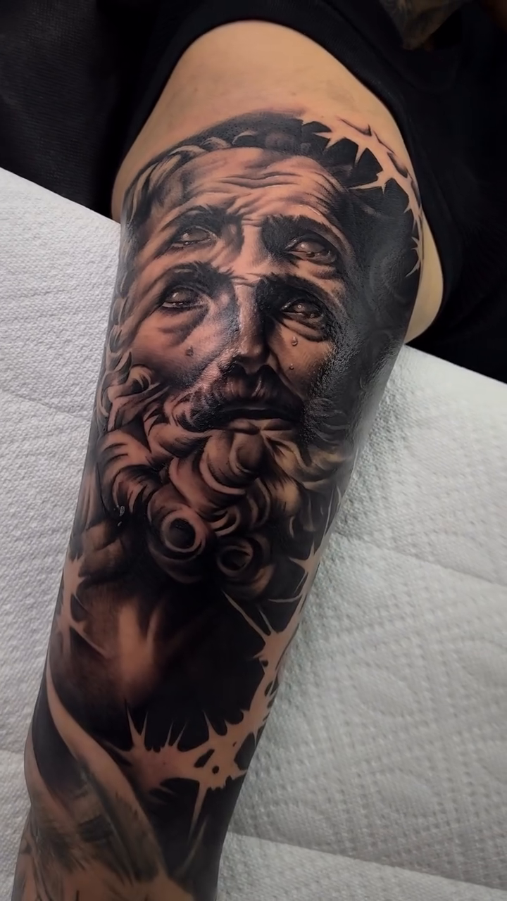 Tattoo by @alinas_tattoos β realism, black_and_grey